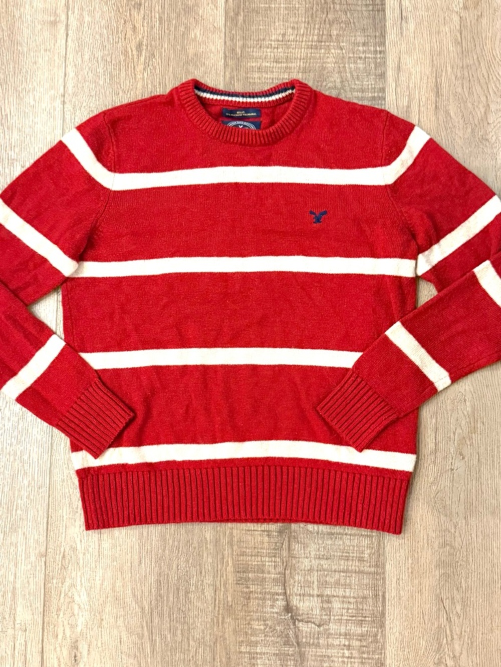 American Eagle Red Stripe Sweater Mens Medium Athletic Fit Crewneck